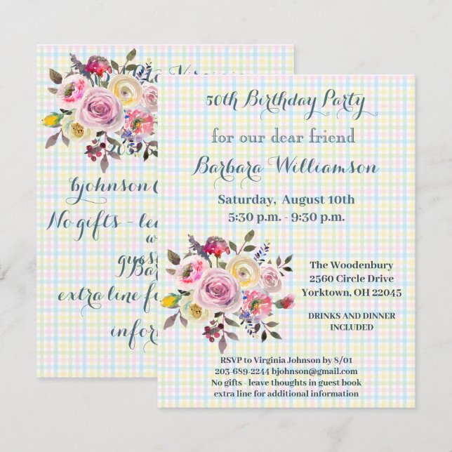 Birthday Party Any Age Watercolor Flowers Invitation (Front/Back)