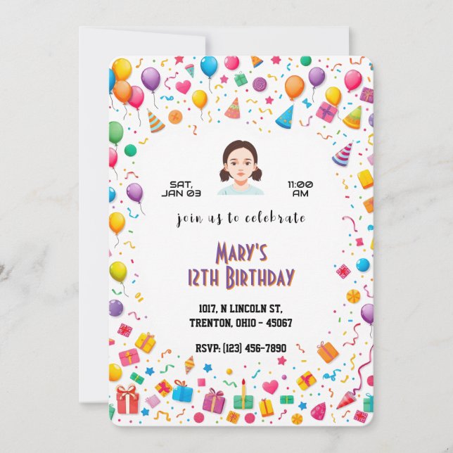 Birthday Party Balloons and Gifts Personalized Invitation (Front)