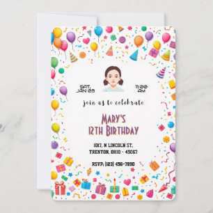 Birthday Party Balloons and Gifts Personalized Invitation