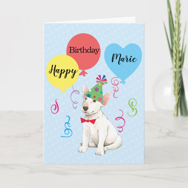 Birthday Party Balloons Bull Terrier Card (Front)