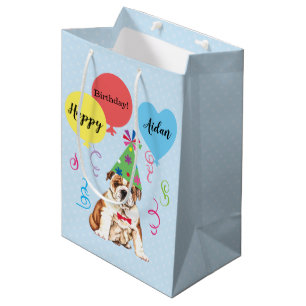 Birthday Party Balloons Bulldog Medium Gift Bag