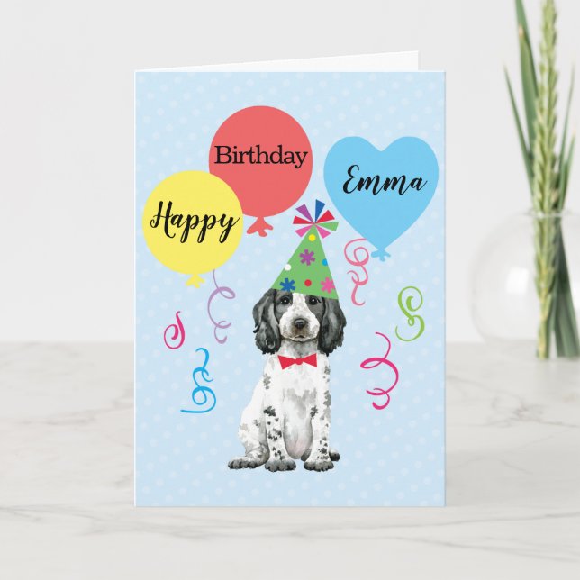 Birthday Party Balloons English Cocker Spaniel Card (Front)