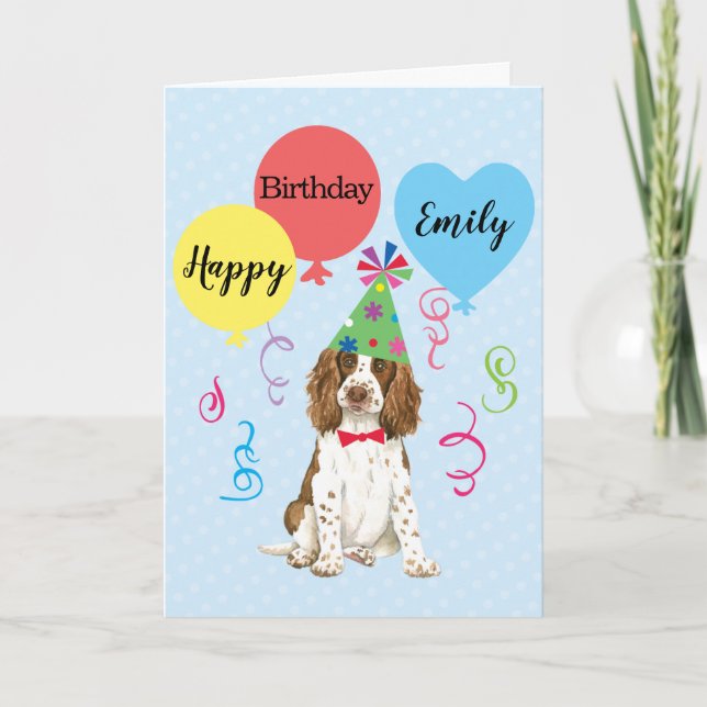 Birthday Party Balloons English Springer Spaniel Card (Front)