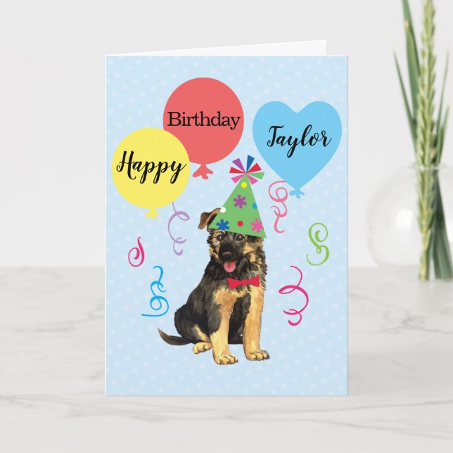 Birthday Party Balloons German Shepherd Card (Front)