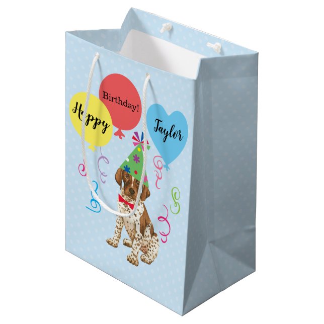 Birthday Party Balloons German Shorthaired Pointer Medium Gift Bag (Front Angled)