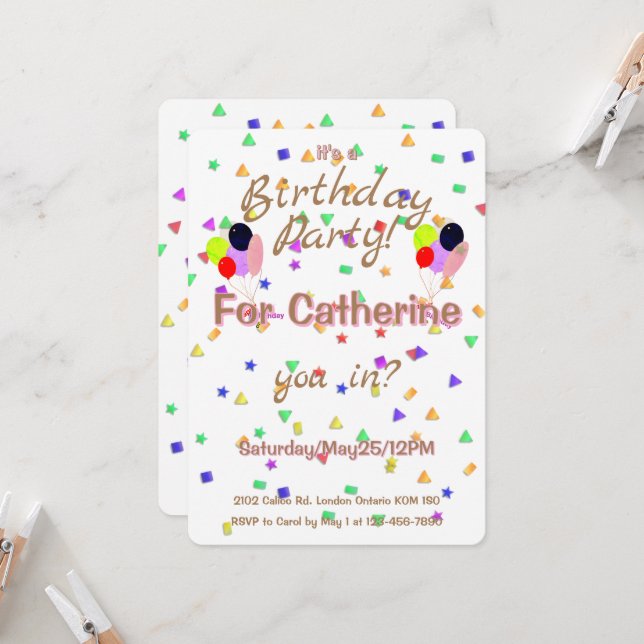 Birthday Party Balloons Invitation (Front/Back In Situ)