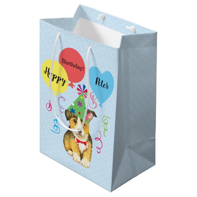 Birthday Party Balloons Pembroke Welsh Corgi Medium Gift Bag (Front Angled)
