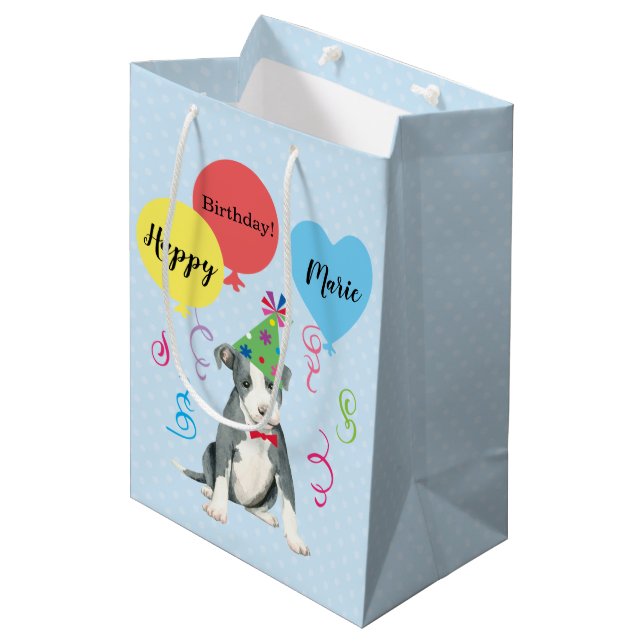 Birthday Party Balloons Pit Bull Terrier Medium Gift Bag (Front Angled)