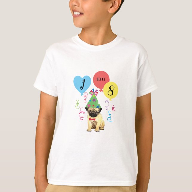 Birthday Party Balloons Pug T-Shirt (Front)