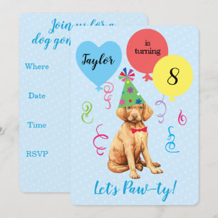 Birthday Party Balloons Vizsla Invitation