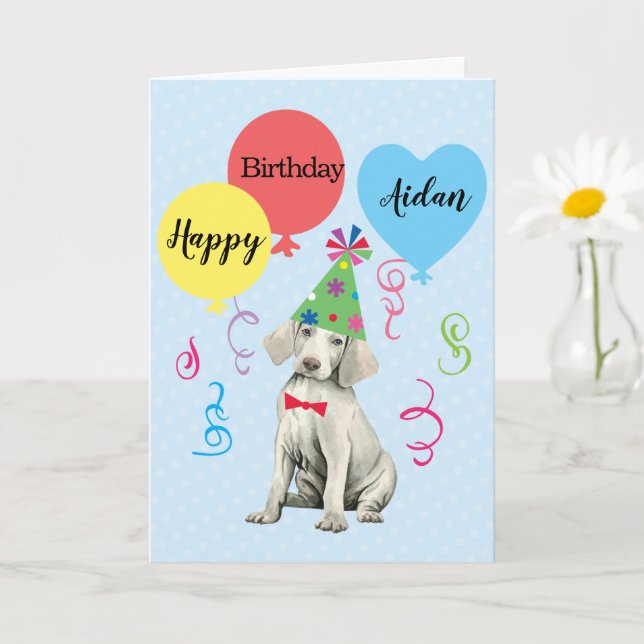 Birthday Party Balloons Weimaraner Card (Small Plant)