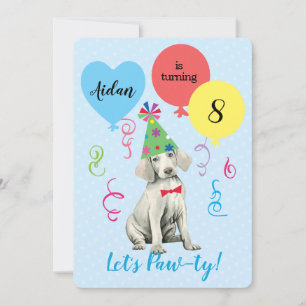 Birthday Party Balloons Weimaraner Invitation