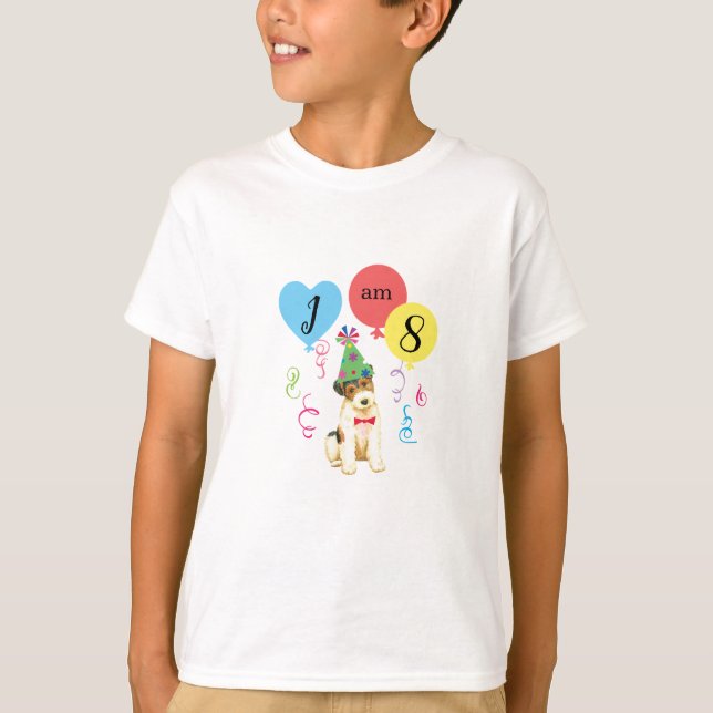 Birthday Party Balloons Wire Fox Terrier T-Shirt (Front)