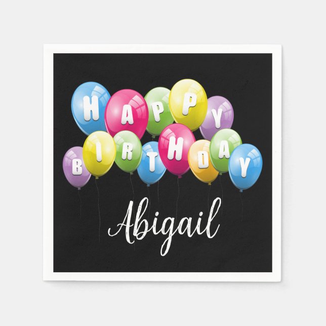 Birthday Party Balloons With Name Napkin (Front)