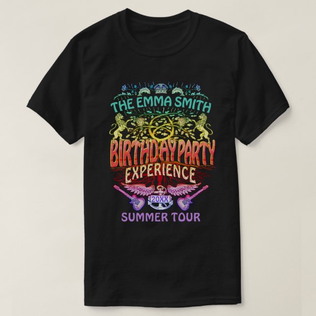 Birthday Party Band Retro 70s Concert Logo Neon T-Shirt (Design Front)