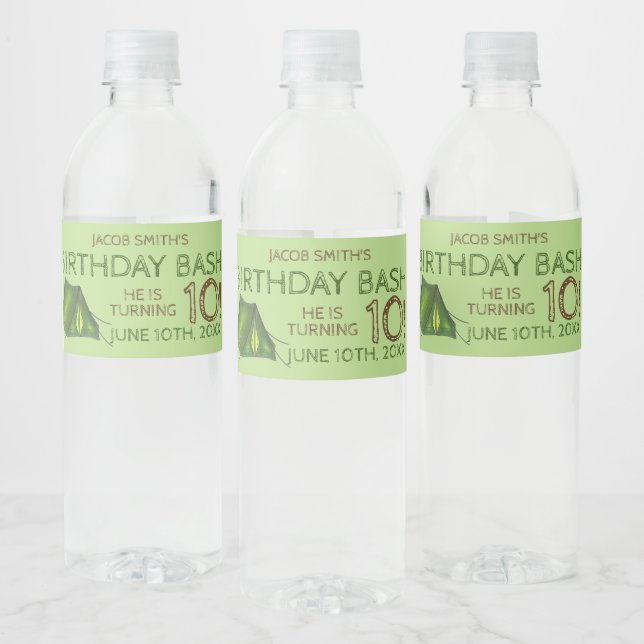 Birthday Party Bash Camp Tent Sleepover Camping Water Bottle Label (Bottles)