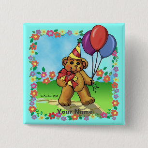 Birthday Party Bear  2 Inch Square Button