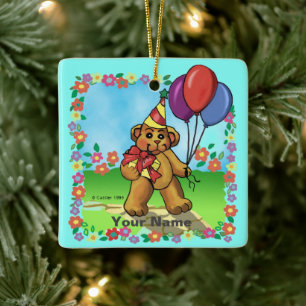 Birthday Party Bear Ceramic Ornament