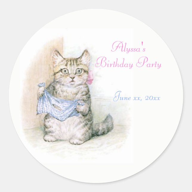 Birthday, Party Beatrix Potter, Custom Classic Round Sticker (Front)