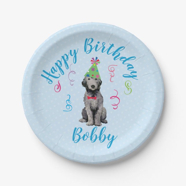 Birthday Party Bedlington Terrier Paper Plate (Front)
