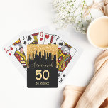 Birthday party black glitter gold sparkle name playing cards<br><div class="desc">A trendy and glamorous gift, favor or party games for a 50th (or any age)birthday. A classic black background decorated with faux gold glitter drips, paint dripping look. Personalize and add a namem age 50 and a date. Date of birth or the date for the party. Golden colored text. The...</div>