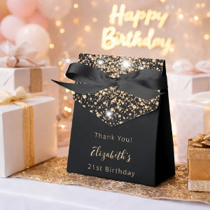 Birthday Party black glitter gold thank you  Favor Box