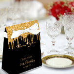 Birthday Party black glitter gold thank you Favor Box<br><div class="desc">Elegant, classic, glamourous and girly for a 21st (or any age) birthday party favours. A black background. The text: 21st Birthday and Thank You, written with a modern hand lettered style script. Decorated with faux gold glitter drips, paint dripping look. Personalize and add a name and a date. Golden coloured...</div>