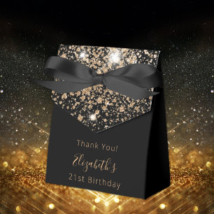 Birthday Party black glitter gold thank you Favor Box
