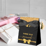 Birthday party black glitter sparkle thank you favor box<br><div class="desc">Elegant, classic, glamourous and girly style favour box for a 21st (or any age) birthday party. Faux gold coloured ribbon and bow with faux gold glitter dripping. Black background. With the text: Thank You! Age: 21. Personalize and add a name written with a modern hand lettered style script with swashes....</div>