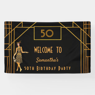 Birthday party black gold 1920's art deco banner