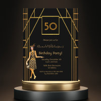 Birthday Party black gold 1920's style invitation
