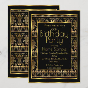 Birthday Party Black Gold Art Deco Vintage 1930 Invitation
