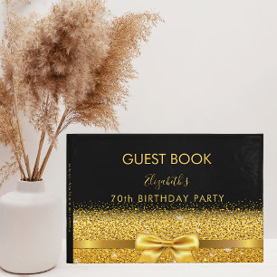 Birthday party black gold bow glam sparkle guest book
