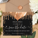 Birthday party black gold budget save the date flyer<br><div class="desc">Please note that this save the date is on flyer paper and very thin. Envelopes are not included. For thicker cards (same design) please visit our store. A girly and trendy Save the Date for a 18th (or any age) birthday party. A classic black background decorated with faux gold glitter...</div>