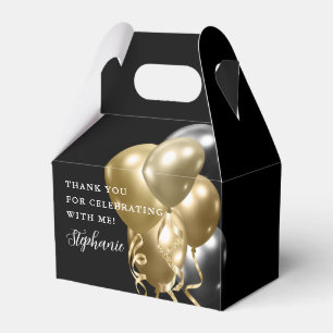 Birthday Party Black Gold Elegant Balloons Favor Box