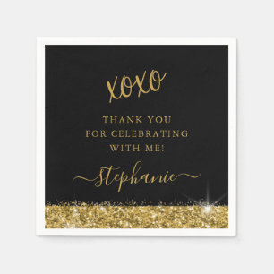 Birthday Party Black Gold Glitter Confetti Napkin