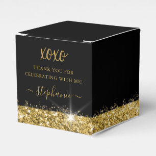 Birthday Party Black Gold Glitter Confetti Square Favor Box