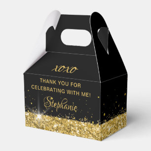 Birthday Party Black Gold Glitter Dust Favor Box