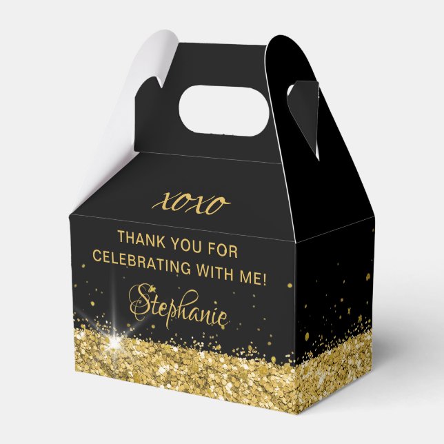 Birthday Party Black Gold Glitter Dust Favor Box (Front Side)