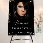 Birthday party black gold glitter photo welcome
