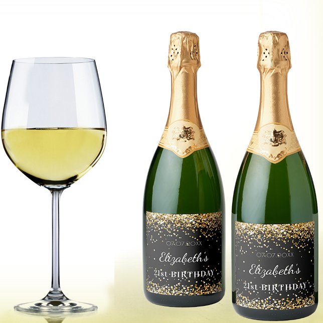 Birthday party black gold name sparkling wine label (Creator Uploaded)