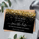 Birthday party black gold save the save the date<br><div class="desc">A girly and trendy Save the Date card for a 30th (or any age) birthday party. A classic black background decorated with faux gold confetti and balloons. Personalize and add a date and name/age.  The text: Save the Date is written with a large trendy hand lettered style script.</div>