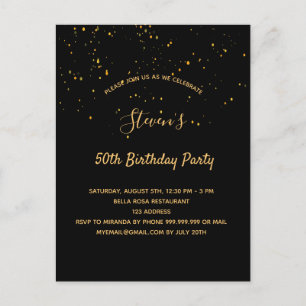 Birthday party black gold simple invitation postcard
