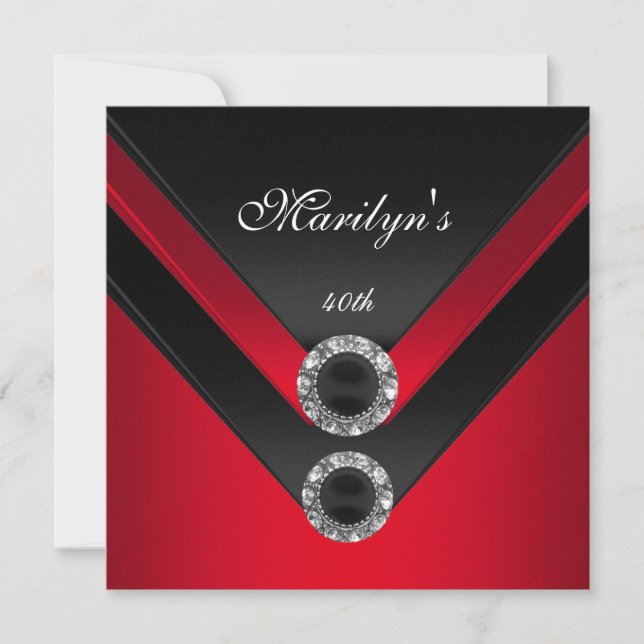Birthday Party Black Red Diamond Jewel Invitation (Front)