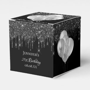 Birthday party black silver glitter balloons favor box