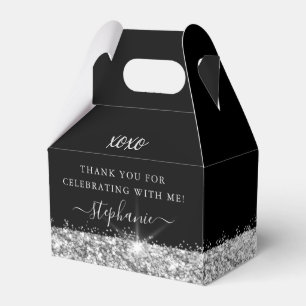 Birthday Party Black Silver Glitter Confetti Favor Box