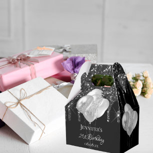 Birthday party black silver glitter drips balloons favor box
