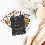 Birthday party black silver glitter dust name playing cards<br><div class="desc">Girly and trendy playing cards for a 50th (or any age)  birthday party. A classic black background decorated with faux silver glitter dust. Personalize and add a date,  name and age 50. The name is written with a modern hand lettered style script. Perfect for party games or as favours.</div>