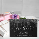 Birthday party black white glitter drips name guest book<br><div class="desc">A guestbook for a feminine and glamourous 21st (or any age) birthday party. A stylish black background with faux glitter drips, paint dripping look. The text: Guestbook is written in white with a modern hand lettered style script with swashes. Personalize and add your name and age 21. Add your text...</div>