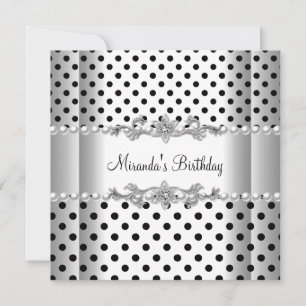 Birthday Party Black White Pearl Polka Dot Invitation